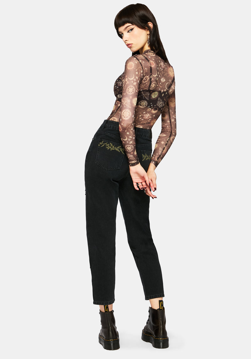 Rhea Long Sleeve Printed Mesh Top