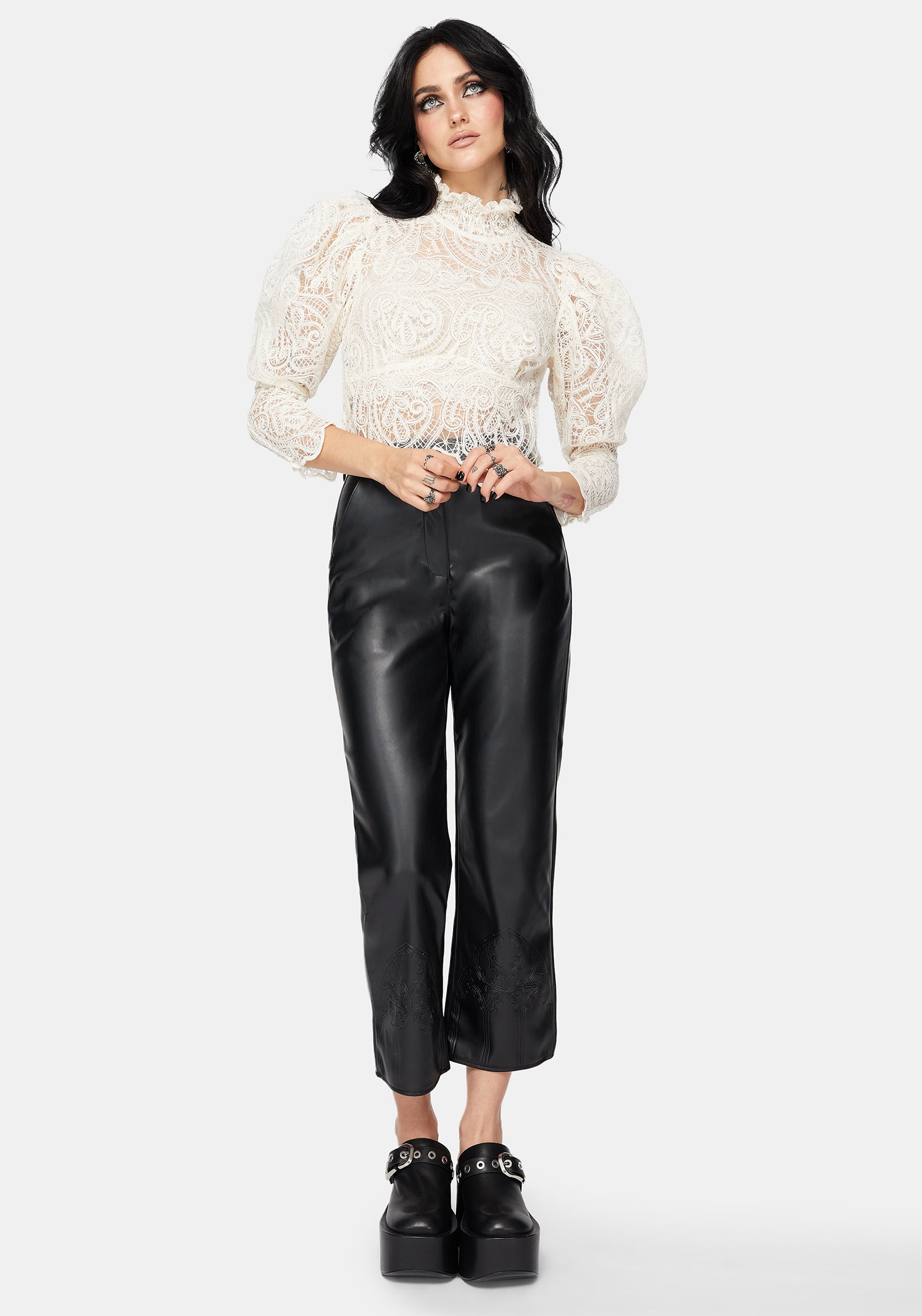 Lyra Lace Ruched High Neck Blouse – Disturbia