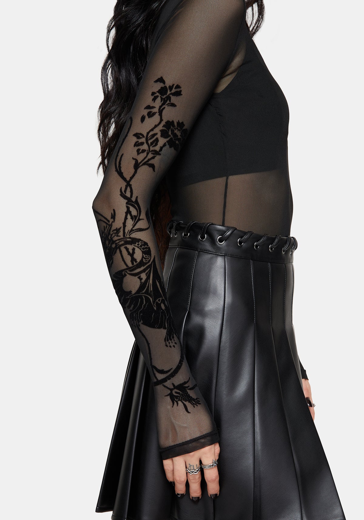 Tessa Flocked Mesh Long Sleeved Bodysuit