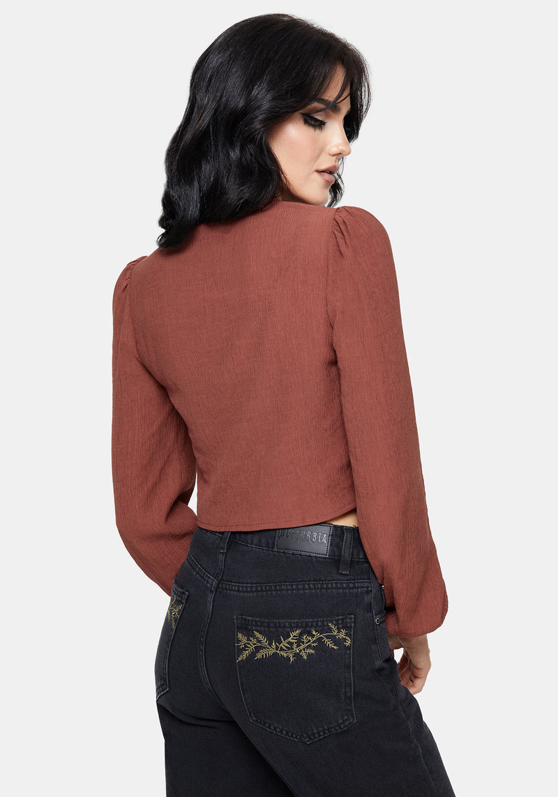 Abellona Embroidered Rust Tie Front Blouse – Disturbia