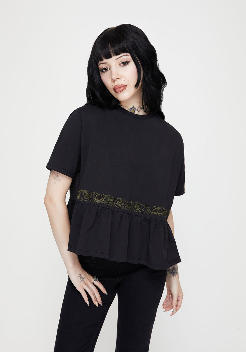 Fianna Embroidered Ruffle Hem Crop T-shirt