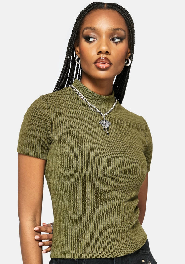 Bryony Striped Crop Top - Olive Green
