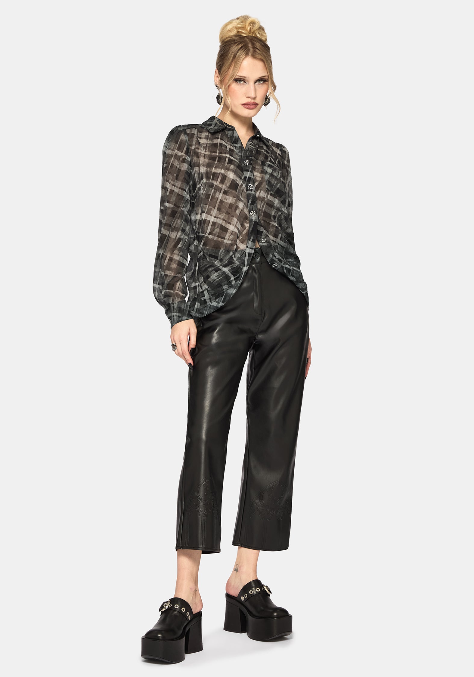 Rhoswen Snake Check Cross Over Long Sleeved Shirt US 6
