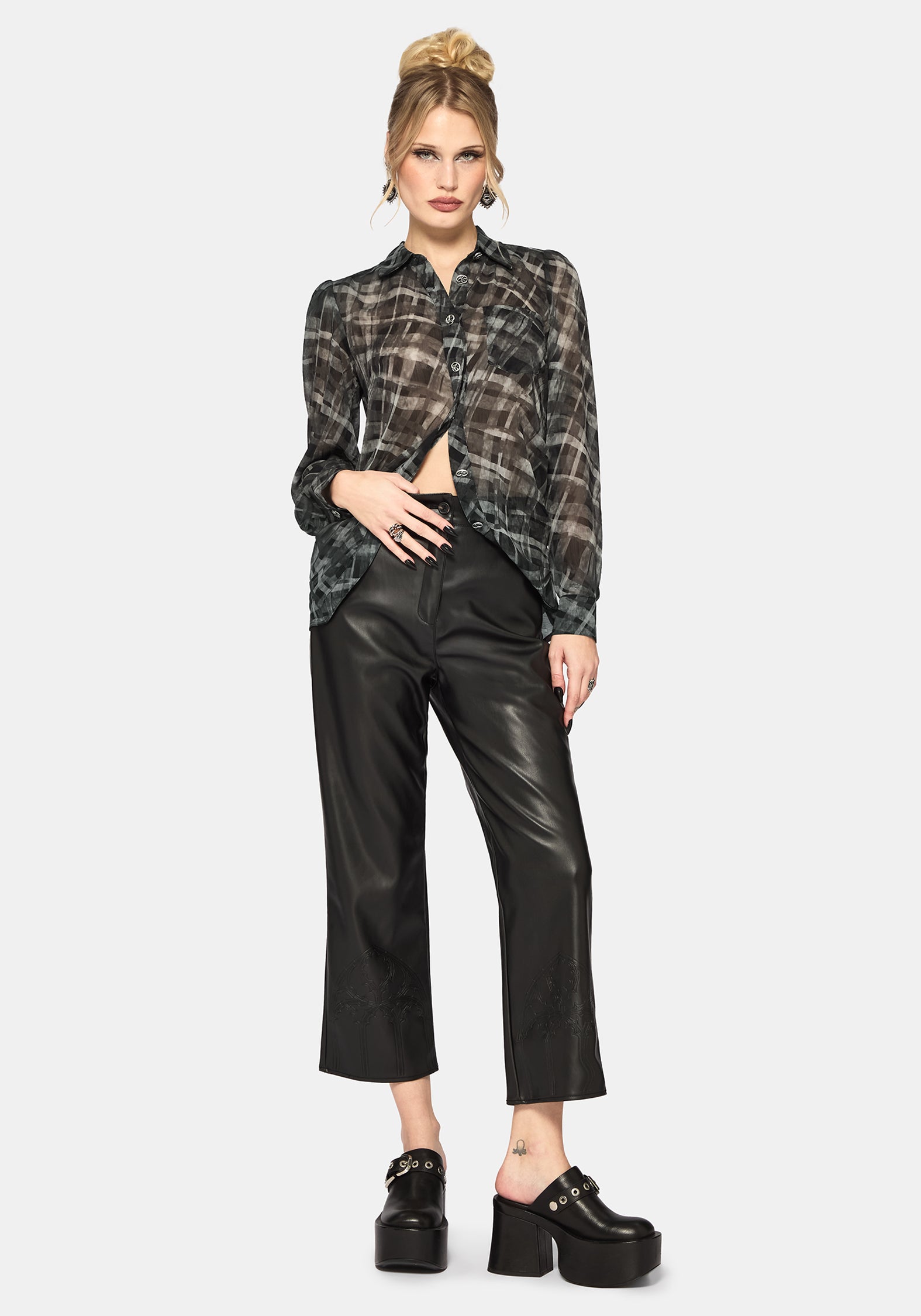 Rhoswen Snake Check Cross Over Long Sleeved Shirt US 6
