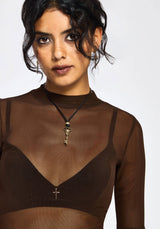 Jinx Mesh Short Sleeve Top - Brown