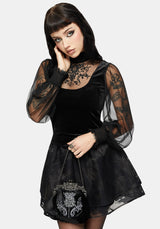 Trixie Velvet Embroidered Long Sleeve Funnel Top