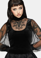 Trixie Velvet Embroidered Long Sleeve Funnel Top