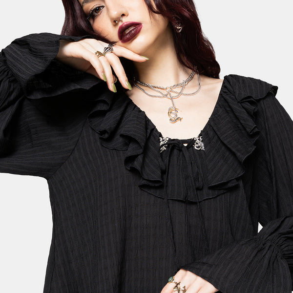 Cassidy Crinkle Sleeve Lace Up Blouse – Disturbia