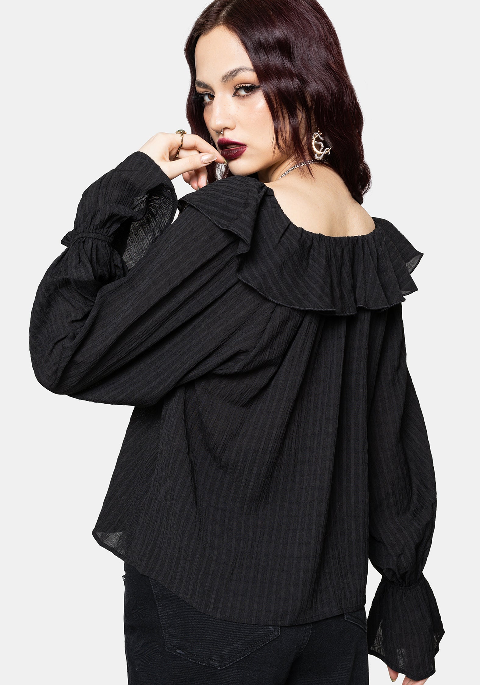 Cassidy Crinkle Sleeve Lace Up Blouse