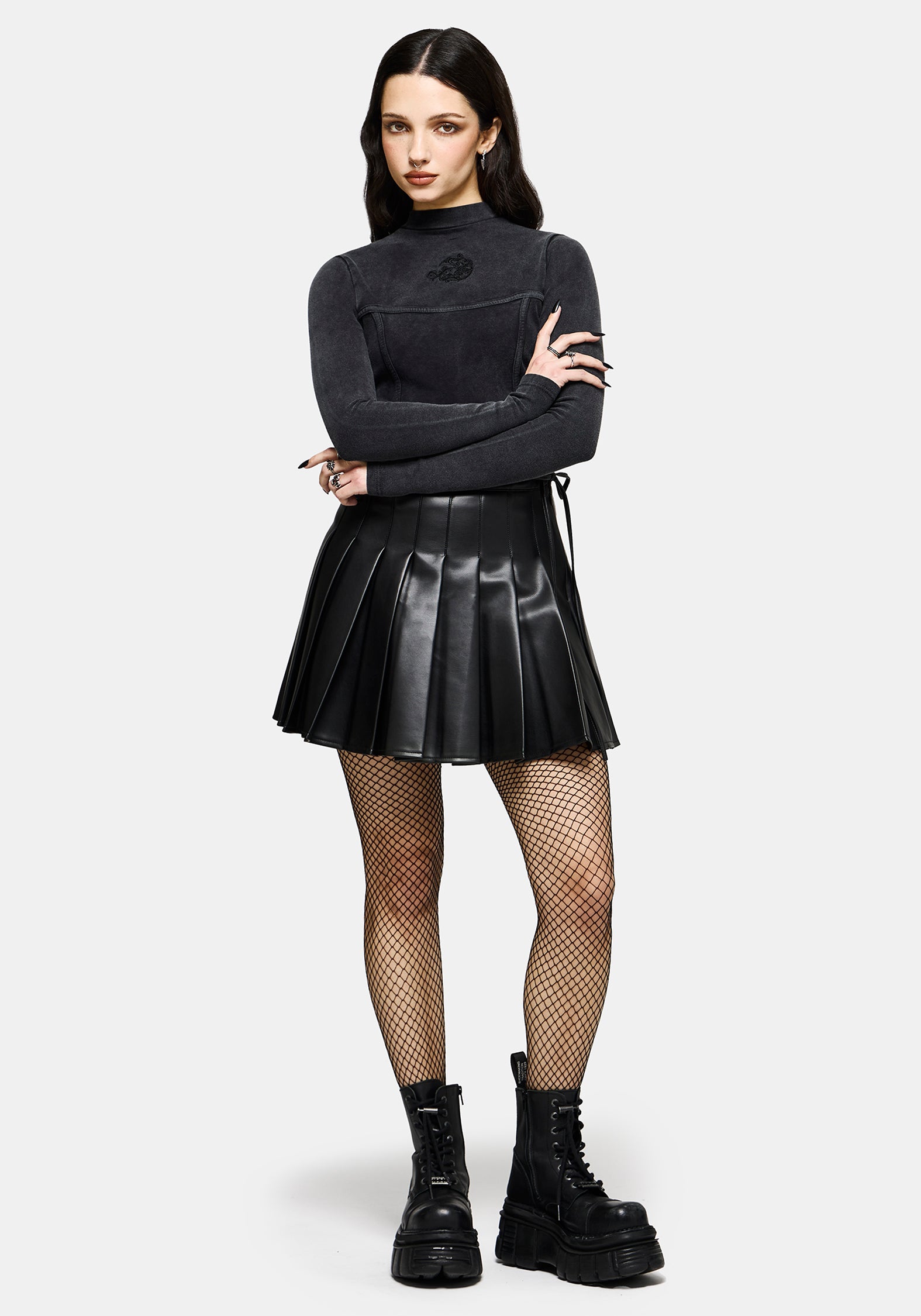 Uma Embroidered Seamed Ribbed Long Sleeved Top