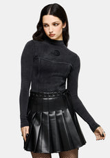 Uma Embroidered Seamed Ribbed Long Sleeved Top