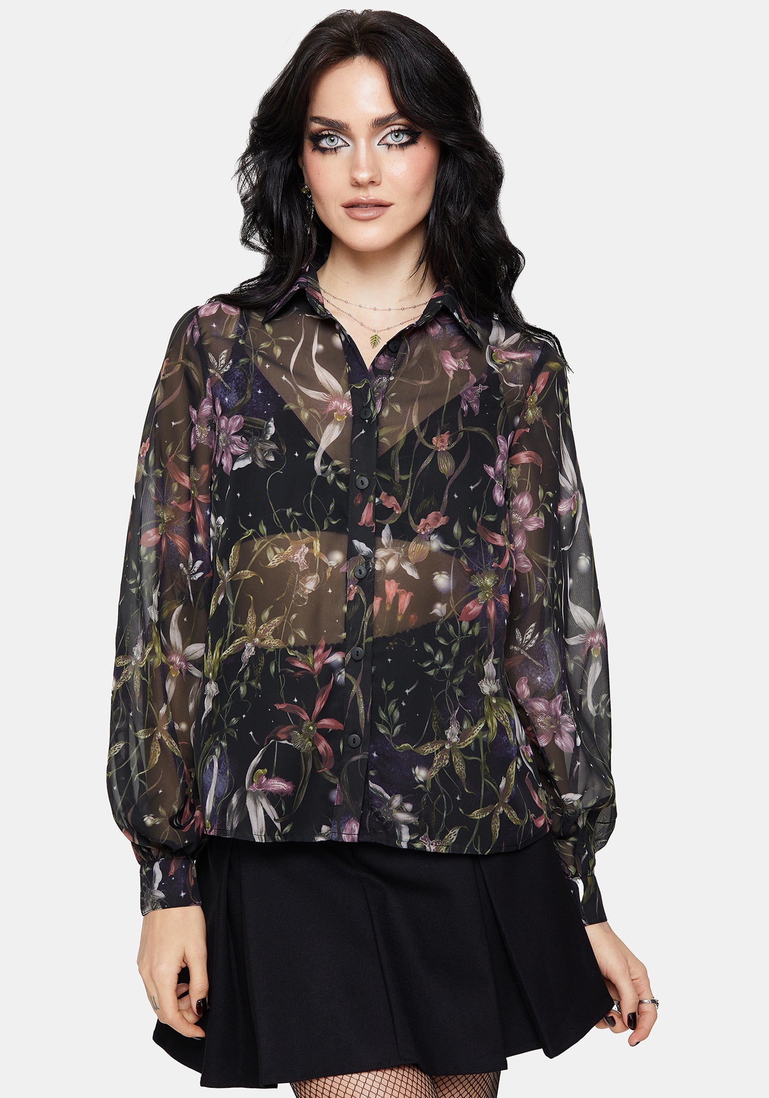 Elide Black Orchid Print Chiffon Blouse – Disturbia