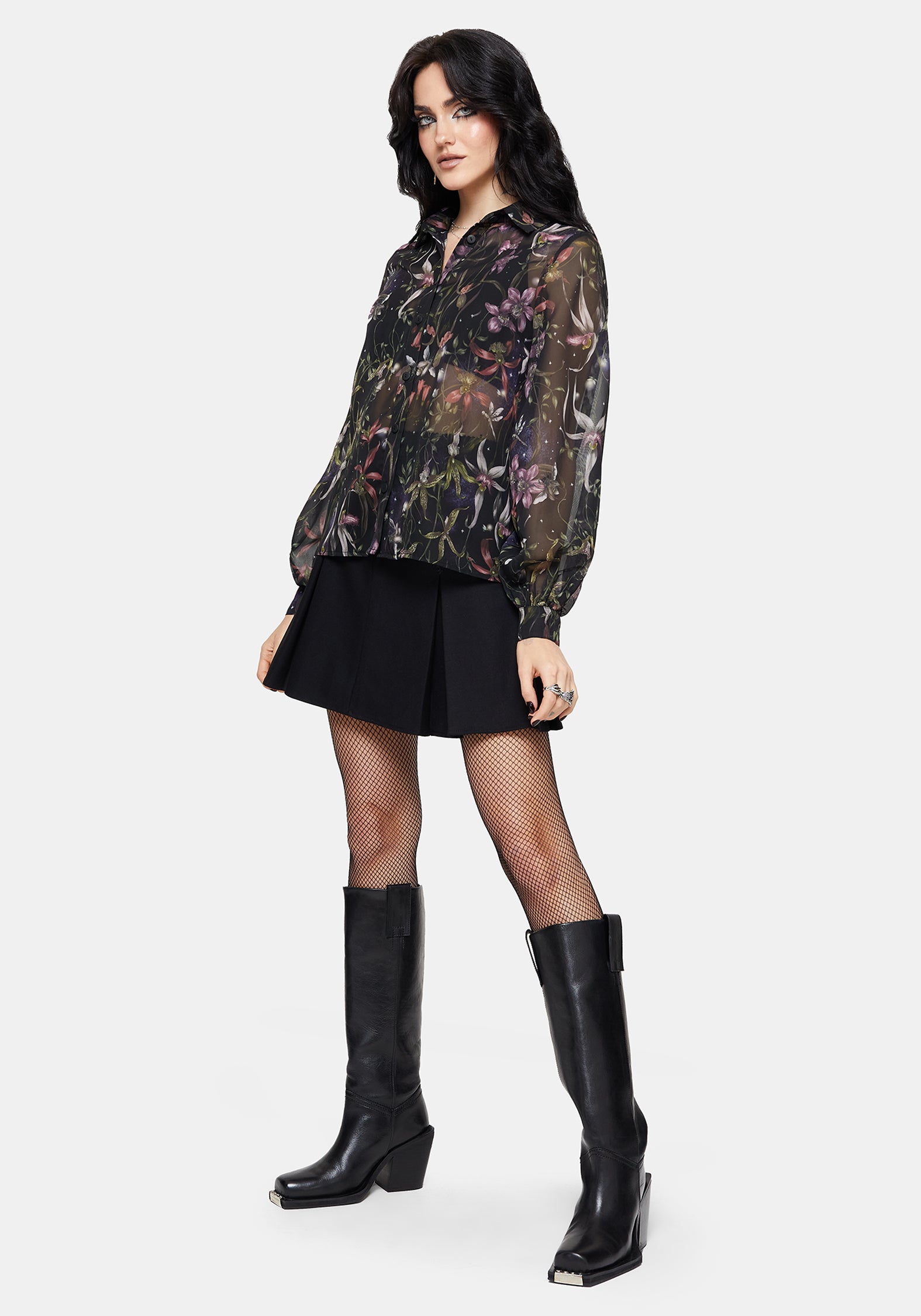 Elide Black Orchid Print Chiffon Blouse – Disturbia