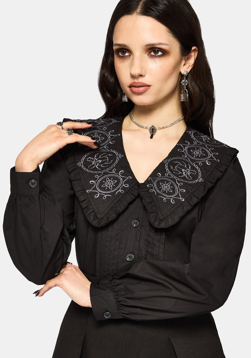 Alira Bug Embroidered Collar Long Sleeved Blouse – Disturbia