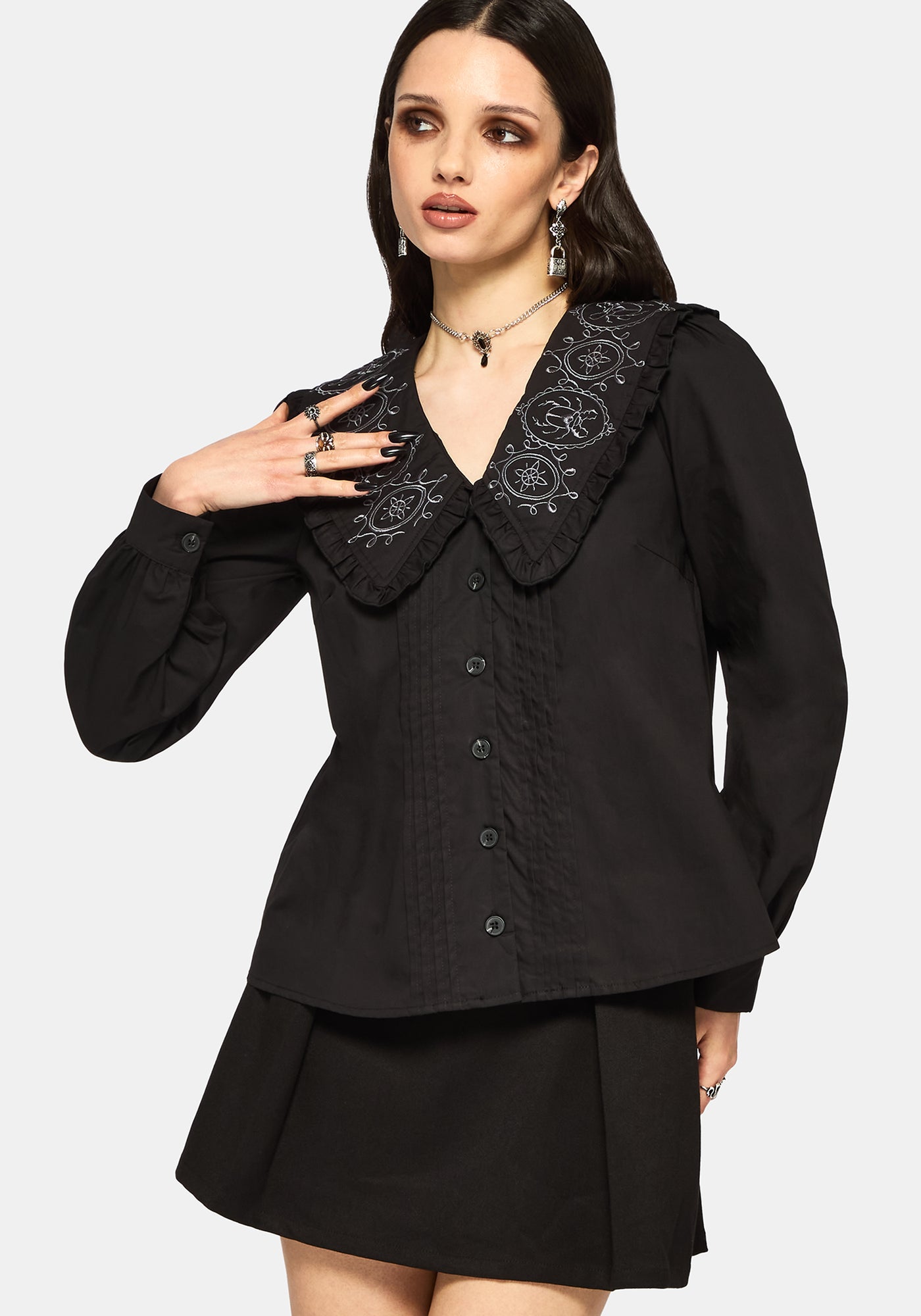 Alira Bug Embroidered Collar Long Sleeved Blouse – Disturbia