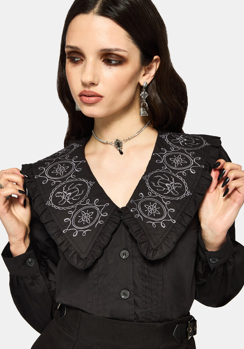 Alira Bug Embroidered Collar Long Sleeved Blouse – Disturbia
