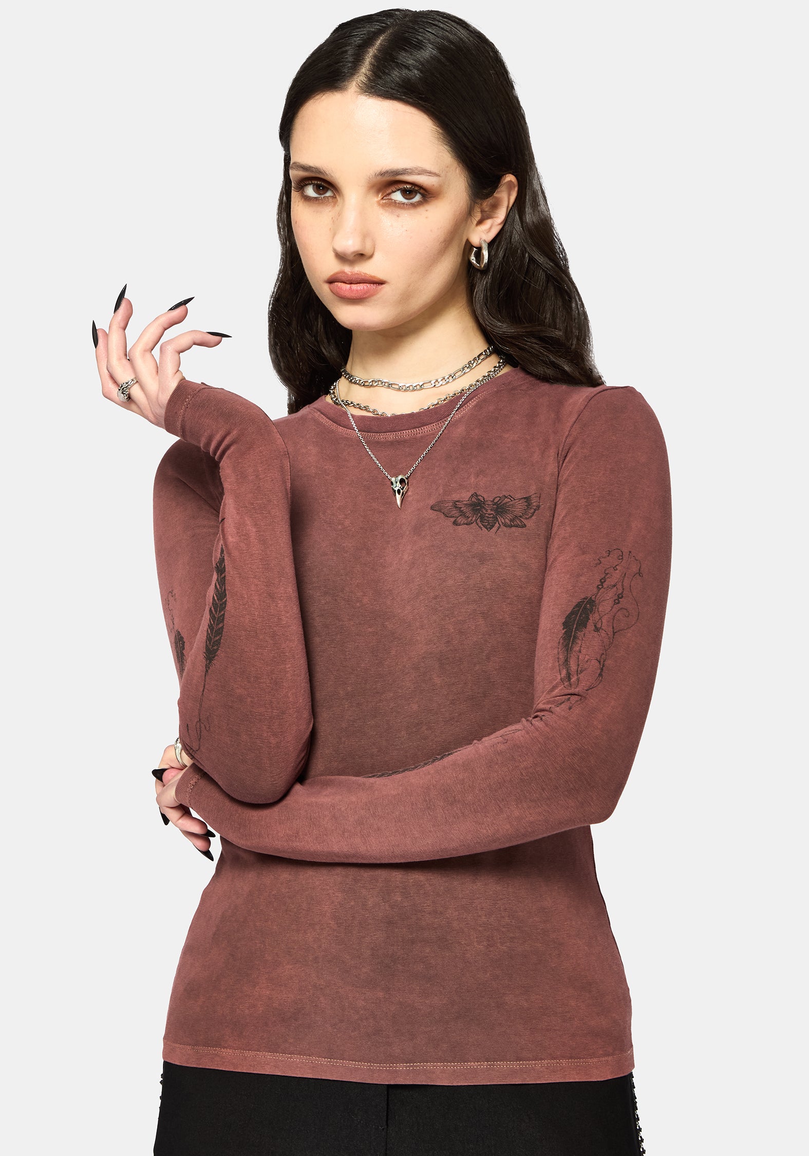 Wicked Feather Long Sleeved Fitted Tee
