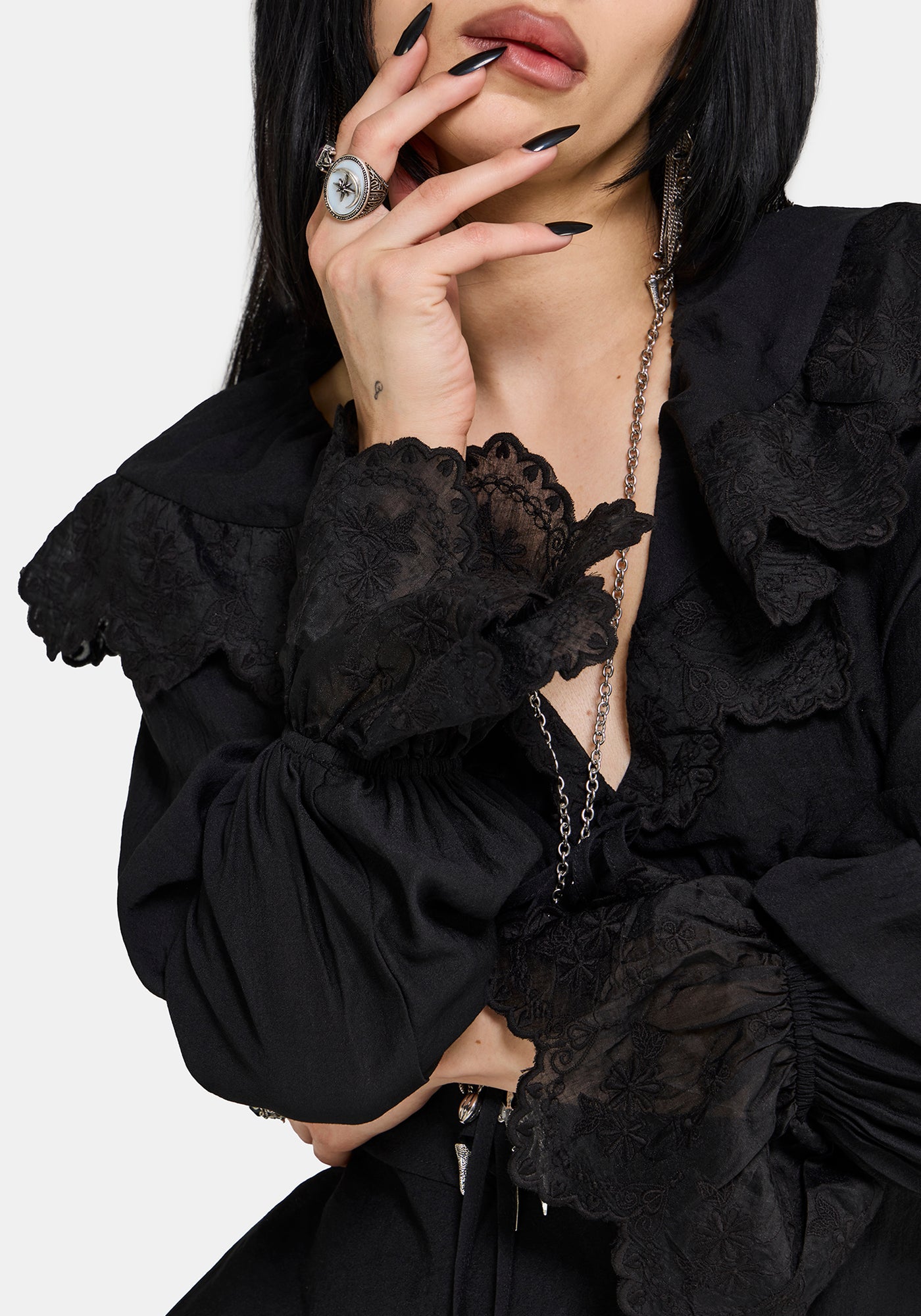 Ottie Ruffle Neck Tie Front Blouse – Disturbia Ottie Ruffle Neck Tie Front Blouse – Disturbia