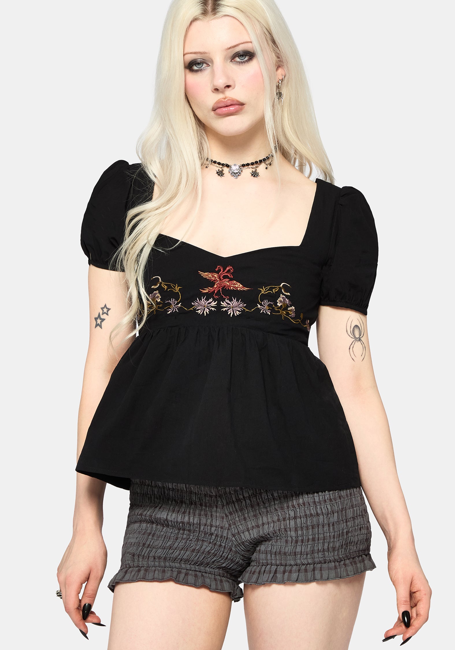 Genevra Embroidered Babydoll Top US 2