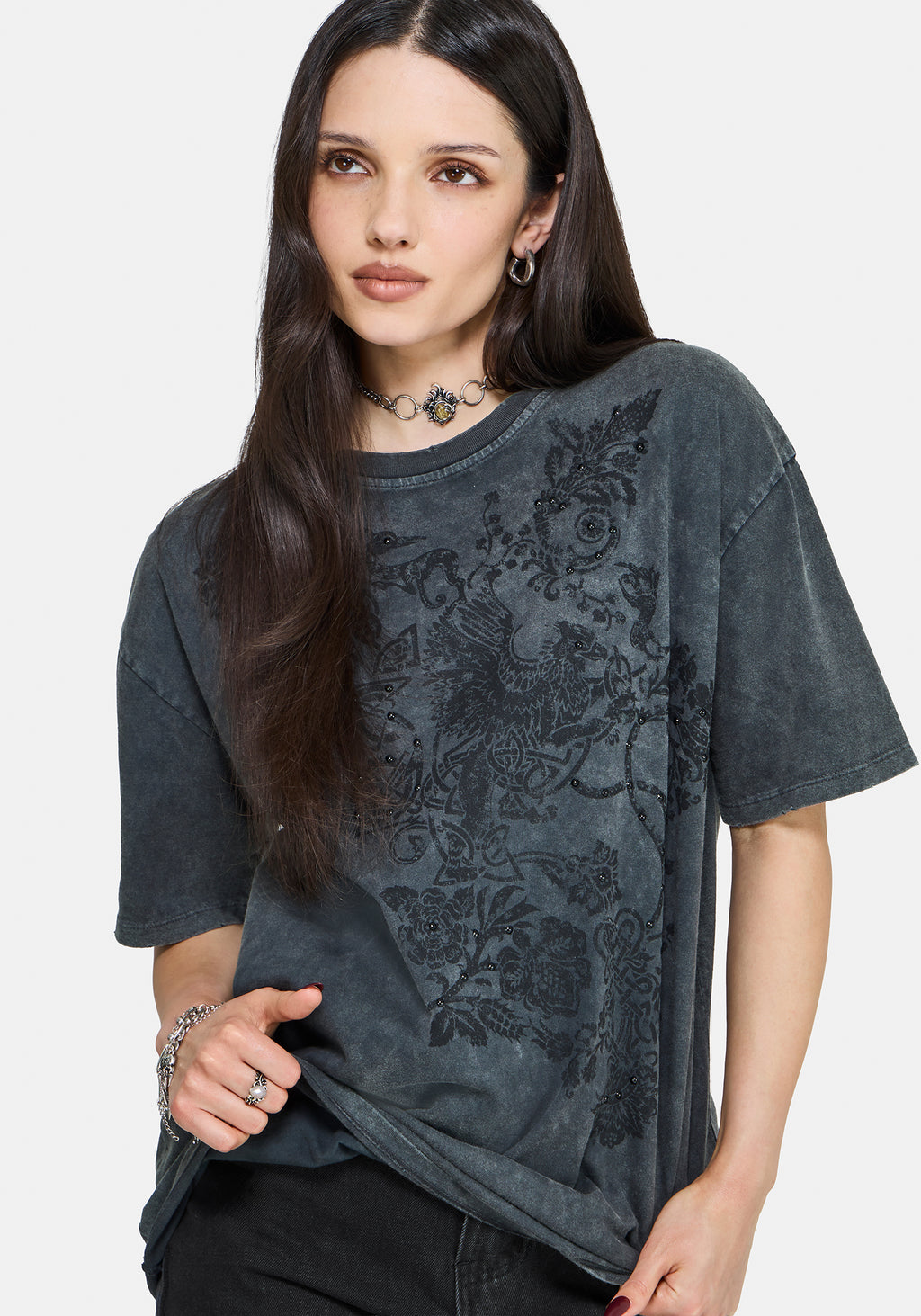 Zora Stud Oversized Short Sleeve T-Shirt – Disturbia