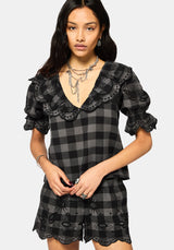Ashwing Check Broderie Collar Blouse