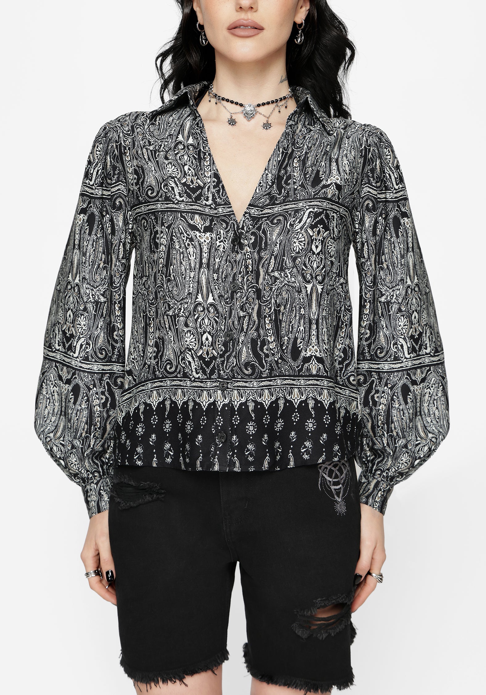 Zelira Paisley Print Open Collar Shirt