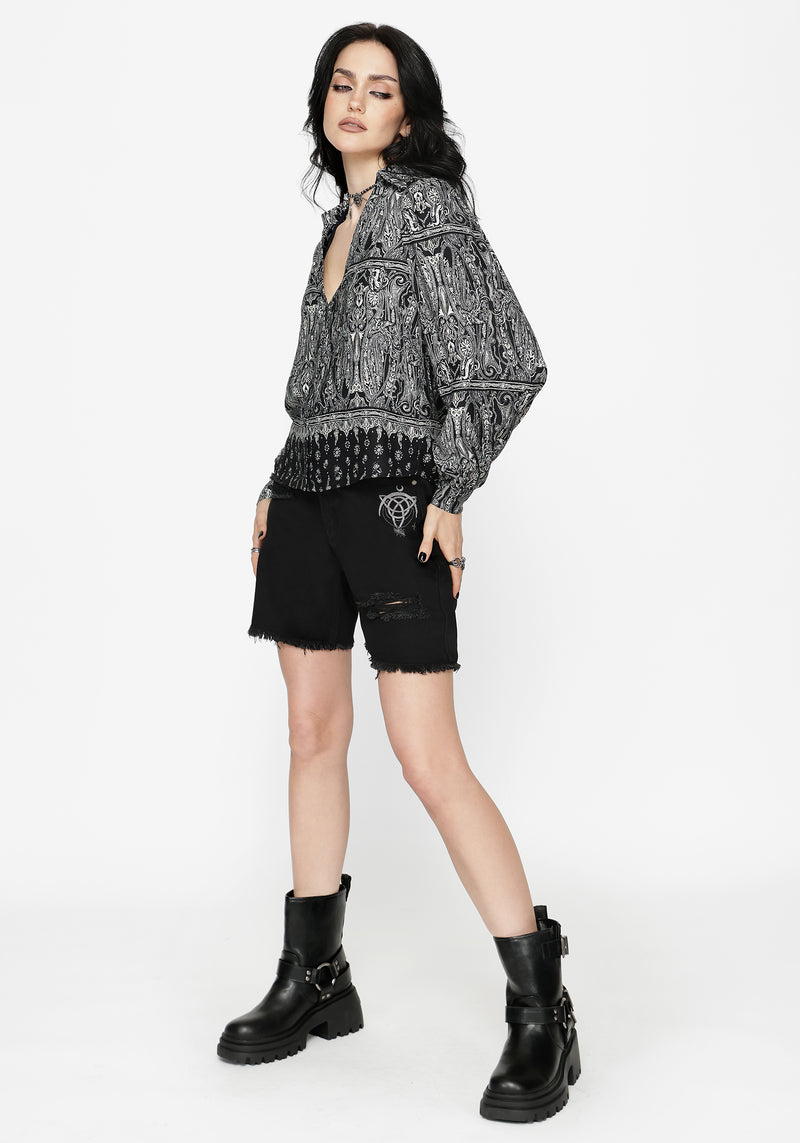 【BLACK】Paisley open collar L/S shirt Zelira Paisley Print Open Collar Shirt – Disturbia