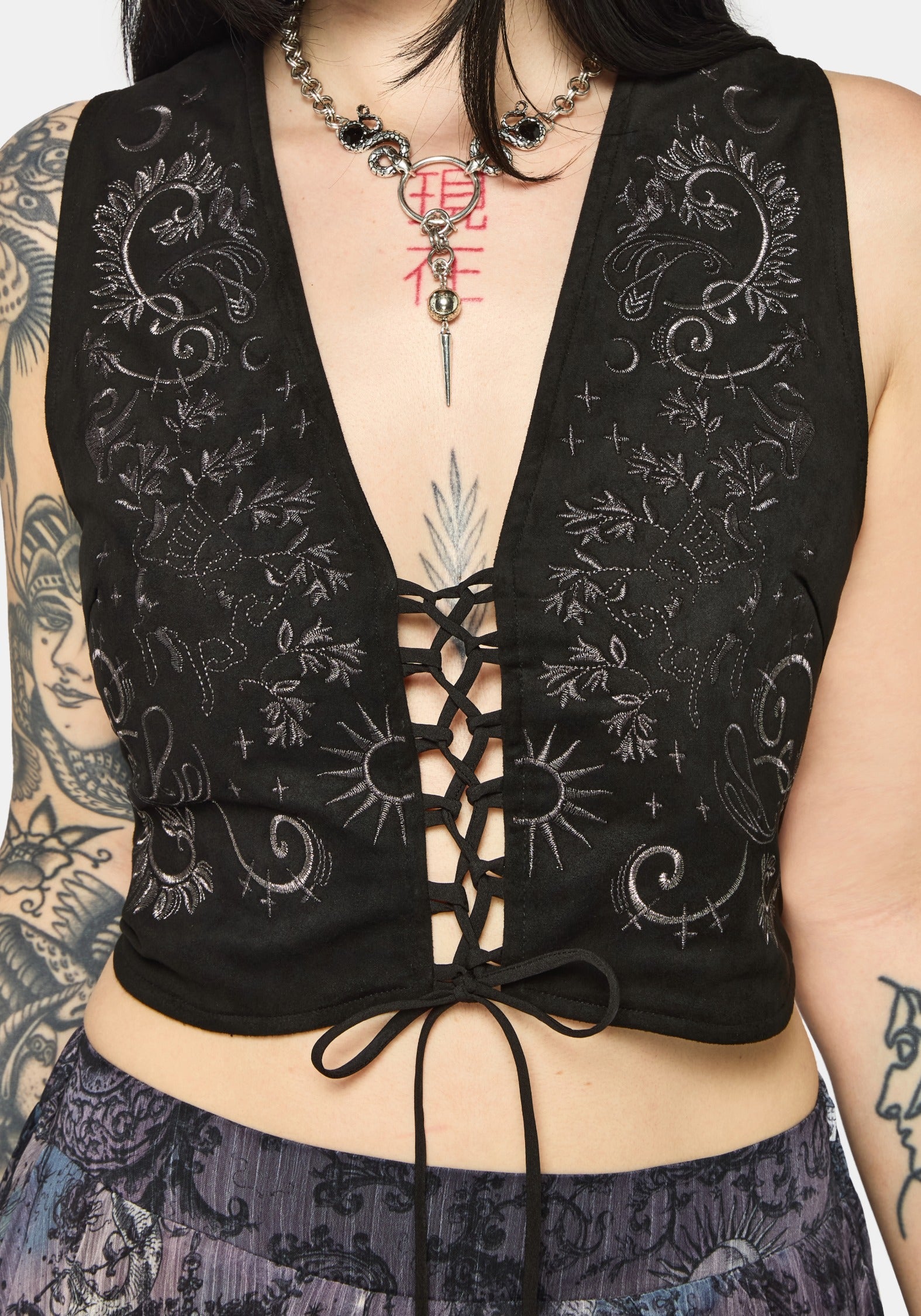 Thorn Bloom Embellished Suede Waistcoat