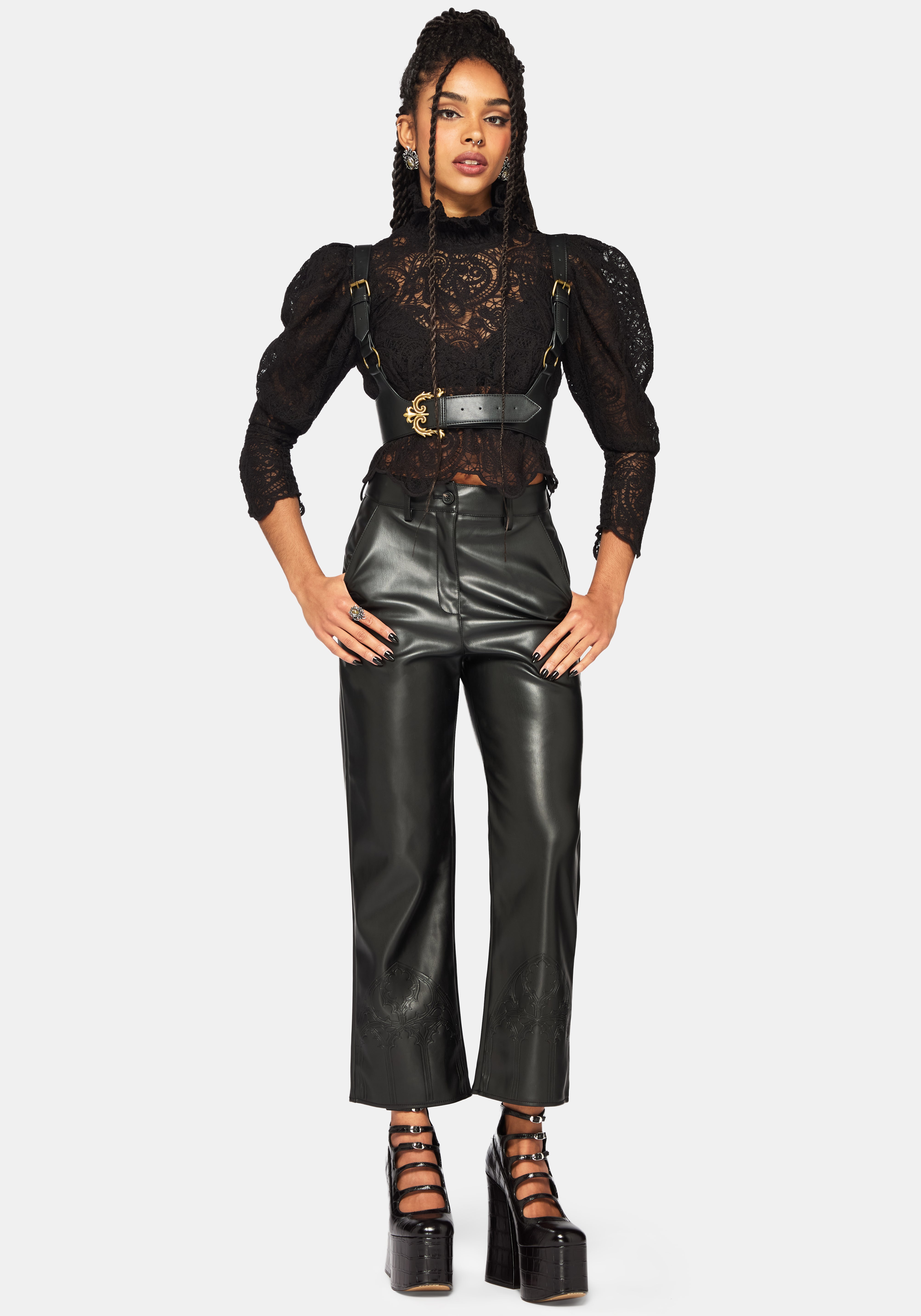 Lyra Lace Ruched High Neck Blouse - Black – Disturbia