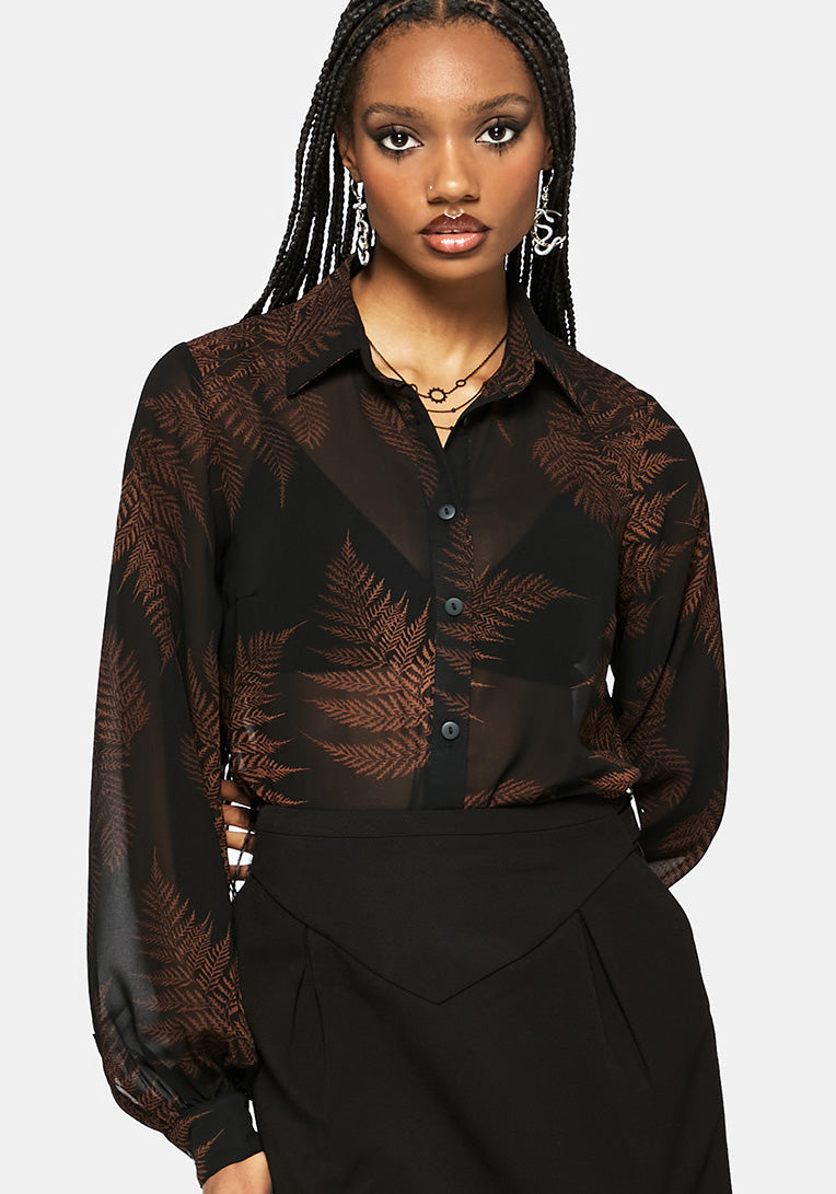 Ruin Fern Print Chiffon Shirt