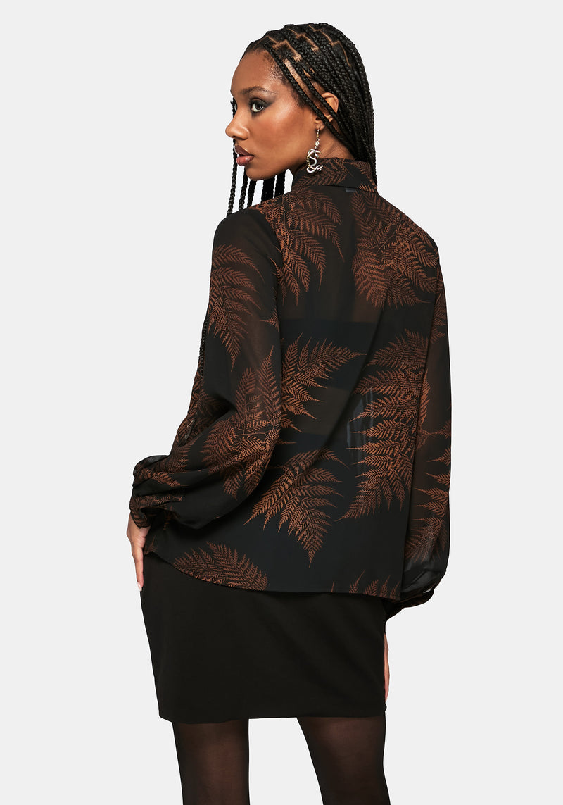 Ruin Fern Print Chiffon Shirt