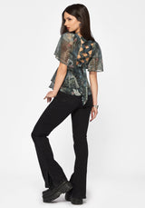 Thalassa Print Tie Back Angel Sleeve Top