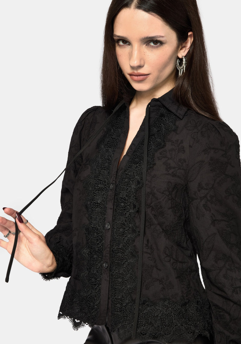 Lila Scallop Lace Open Collar Shirt – Disturbia