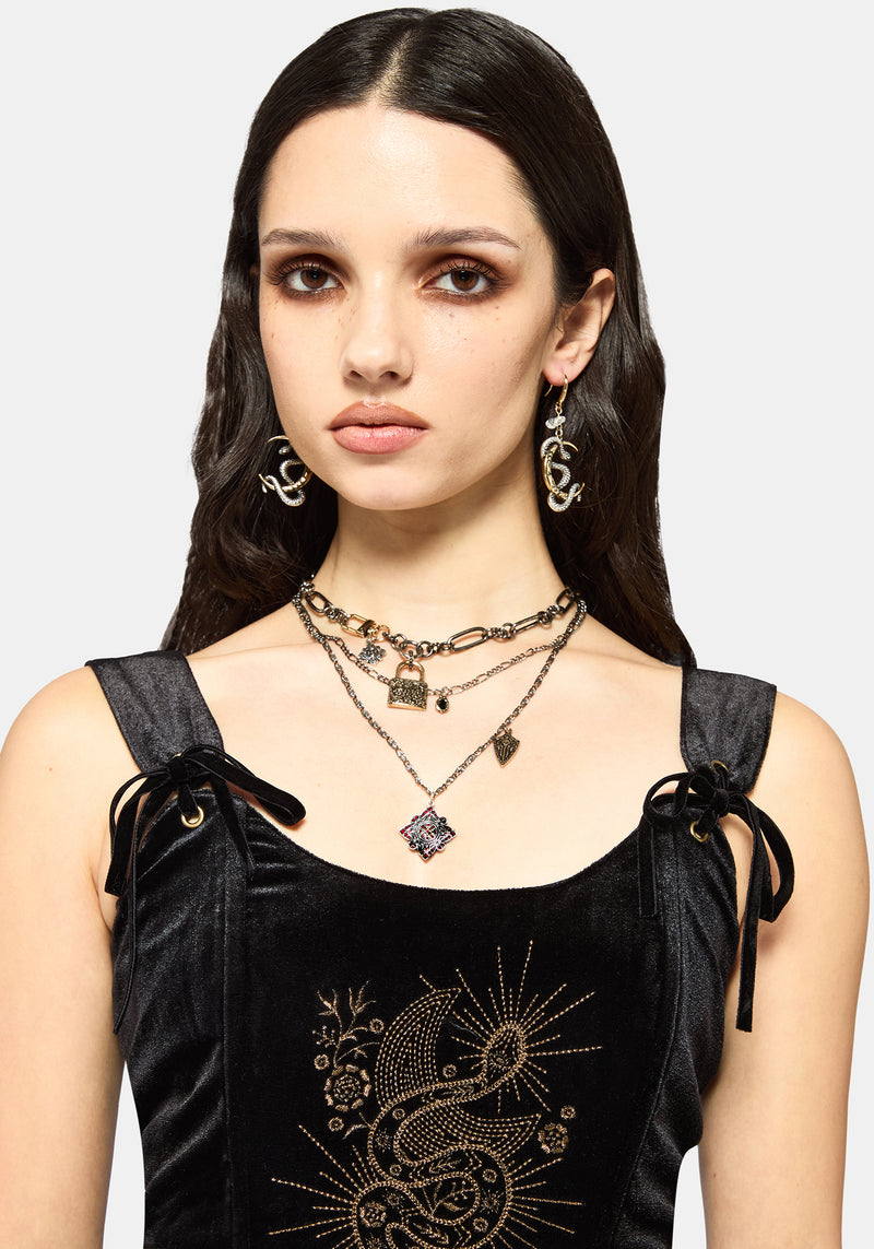 Kobra Velour Embroidered Tie Strap Corset Top – Disturbia