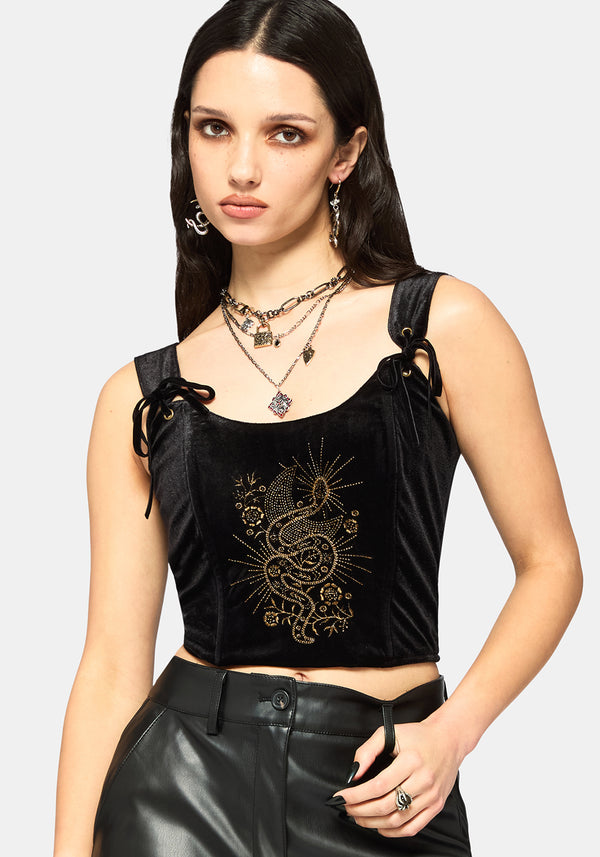 Kobra Velour Embroidered Tie Strap Corset Top – Disturbia
