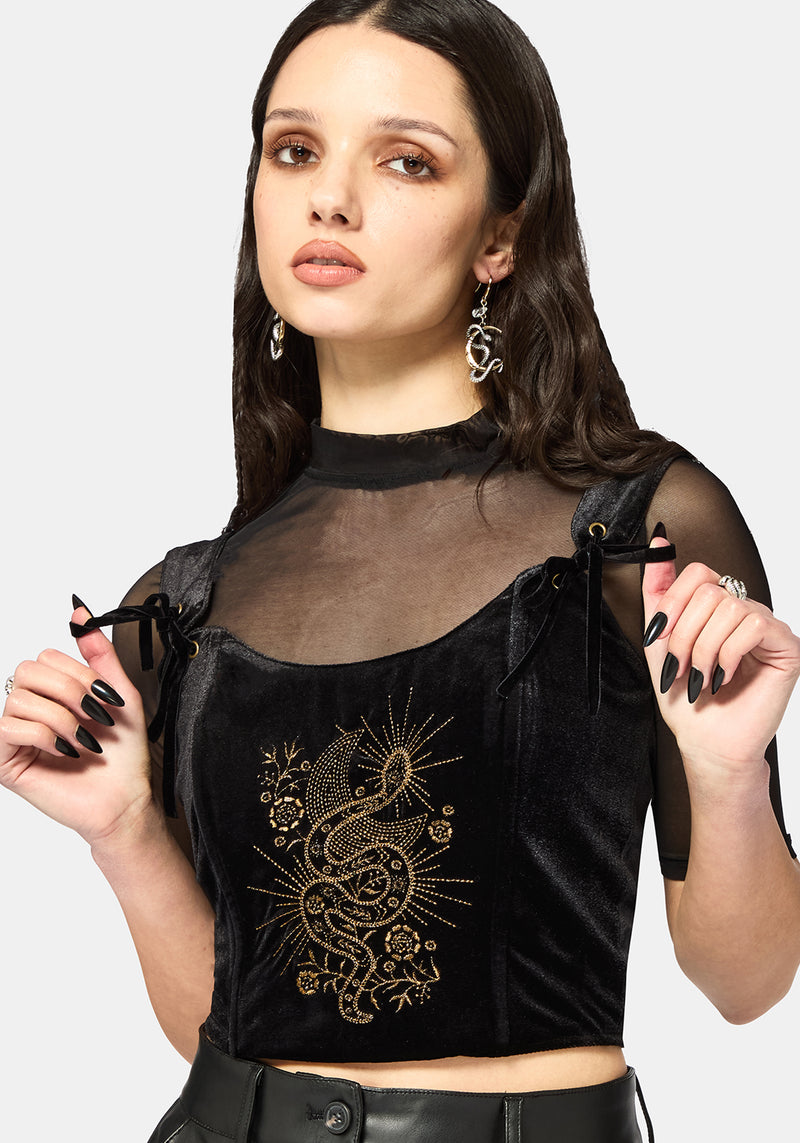 Kobra Velour Embroidered Tie Strap Corset Top – Disturbia