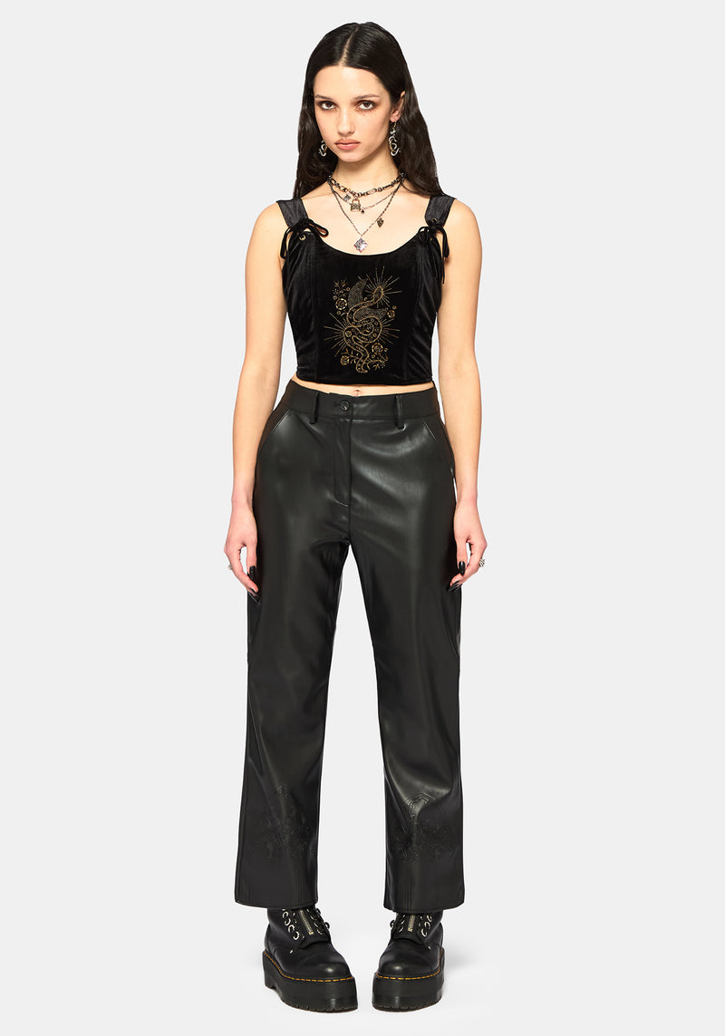 Kobra Velour Embroidered Tie Strap Corset Top – Disturbia