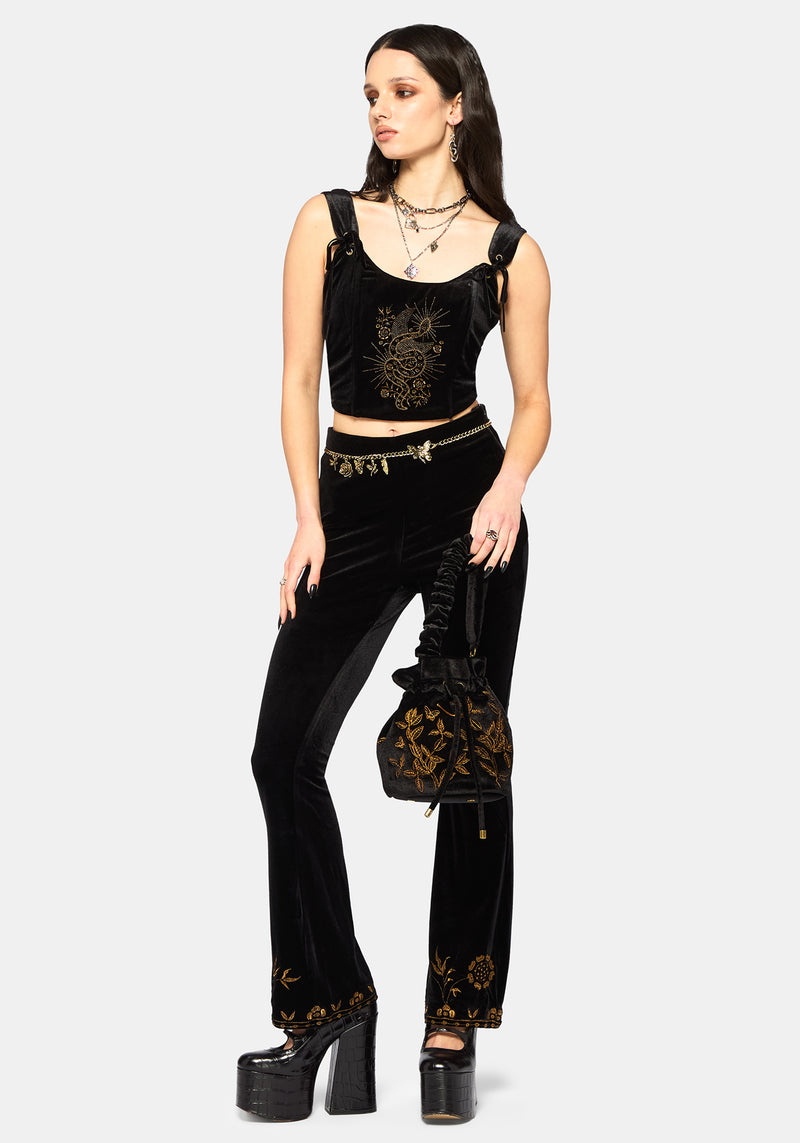 Kobra Velour Embroidered Tie Strap Corset Top – Disturbia