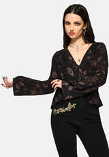 Angela Folk Print Flared Sleeve Blouse