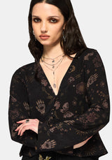 Angela Folk Print Flared Sleeve Blouse