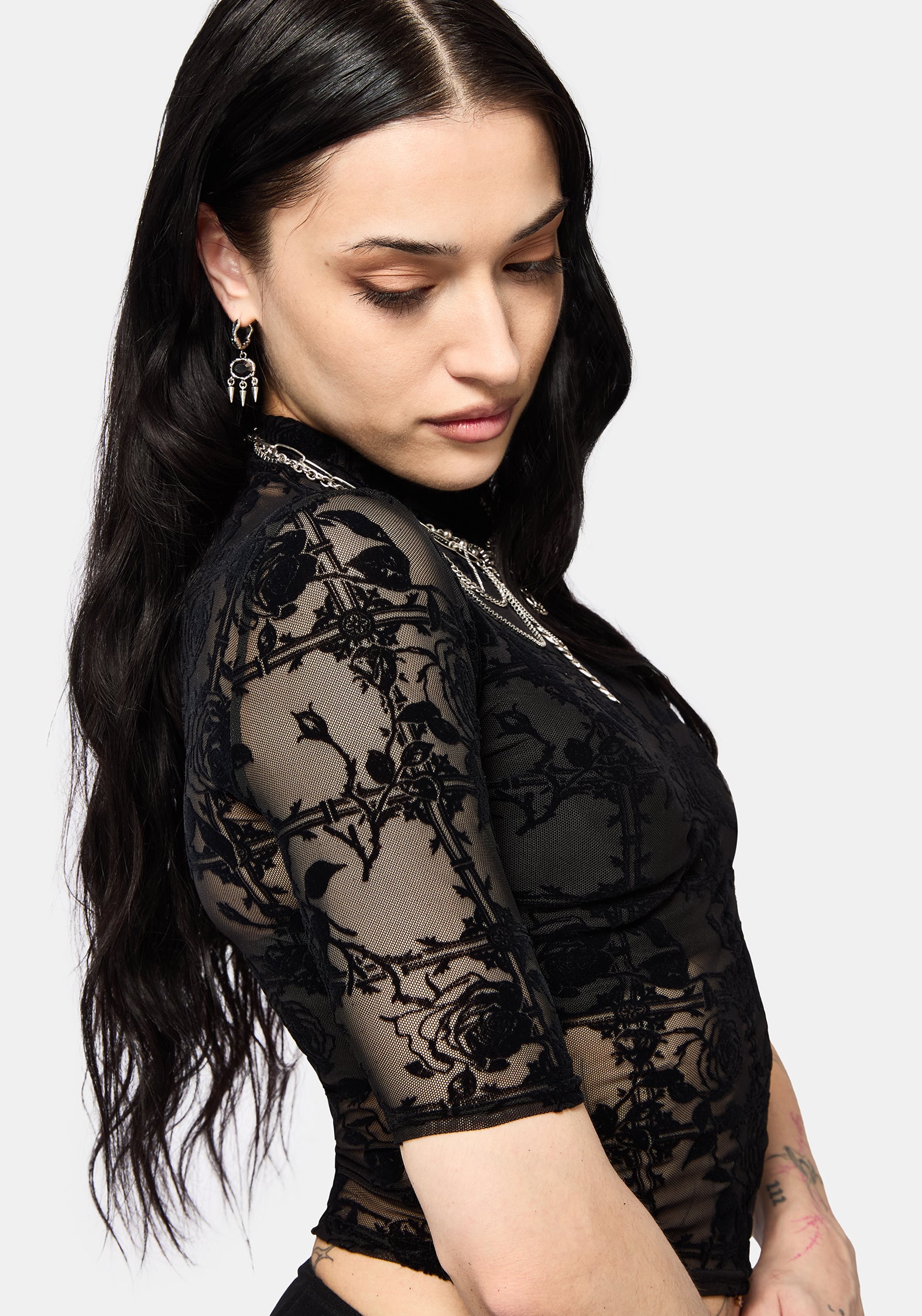 Rose Riot Flock Mesh Top – Disturbia