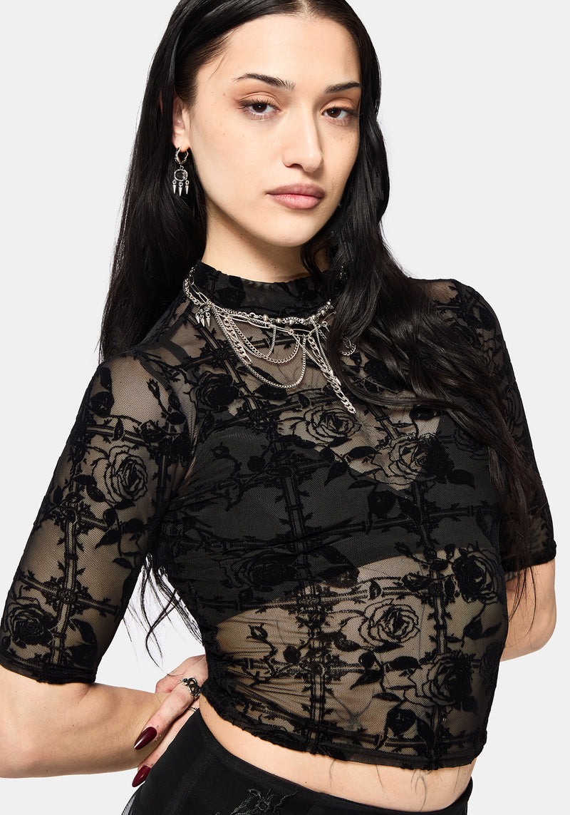 Rose Riot Flock Mesh Top – Disturbia