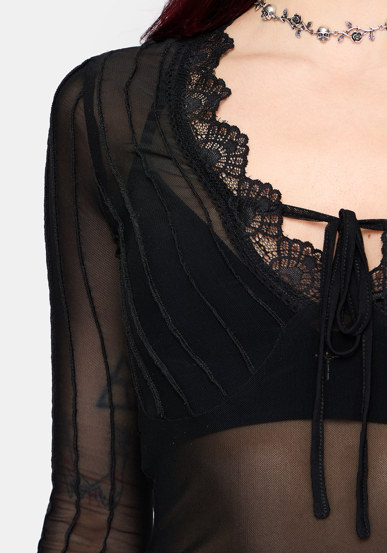 Raye Layered Mesh Tie Front Top