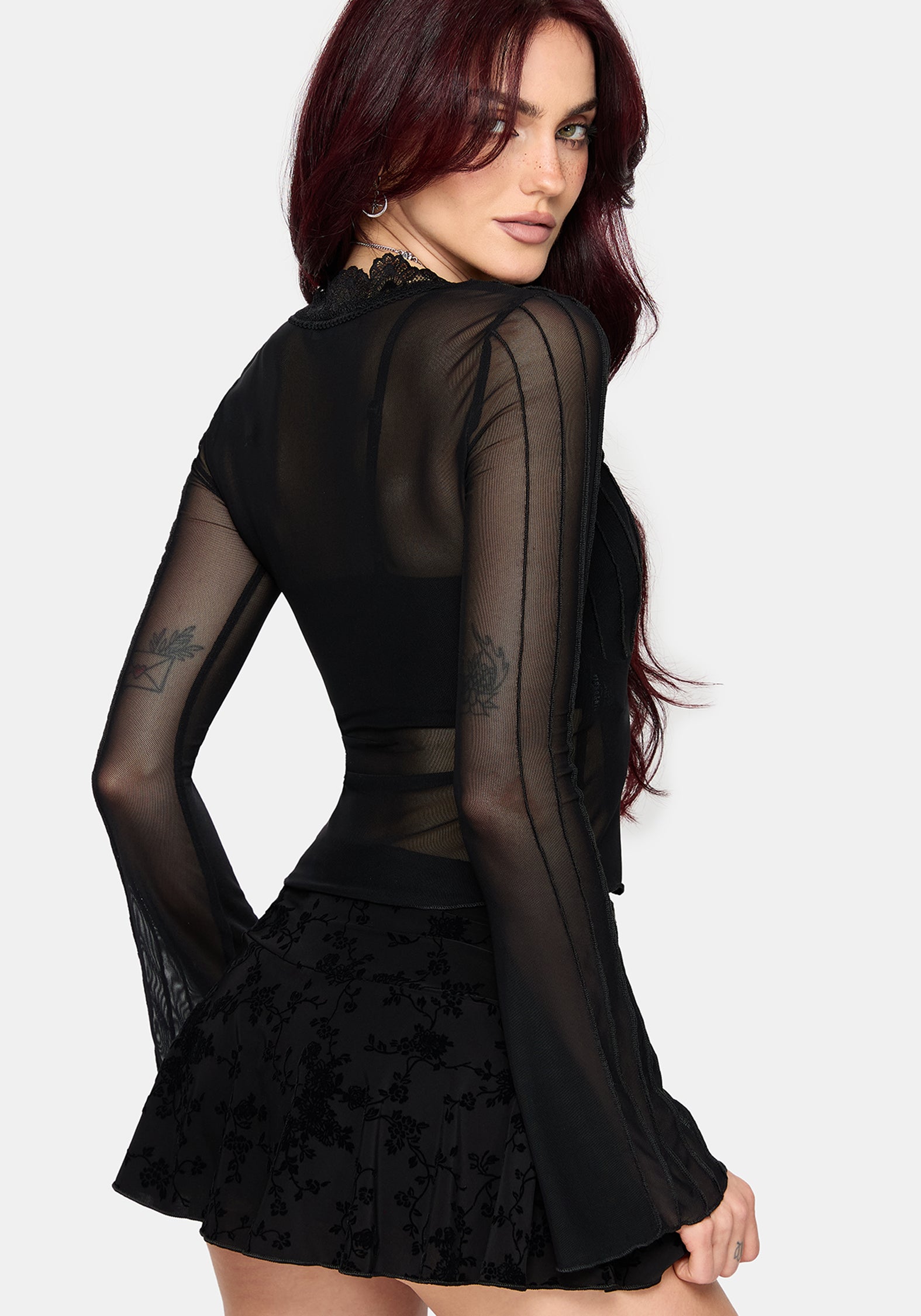 Raye Layered Mesh Tie Front Top