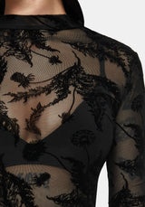 Cimora Dandelion Flock Mesh Long Sleeve Top