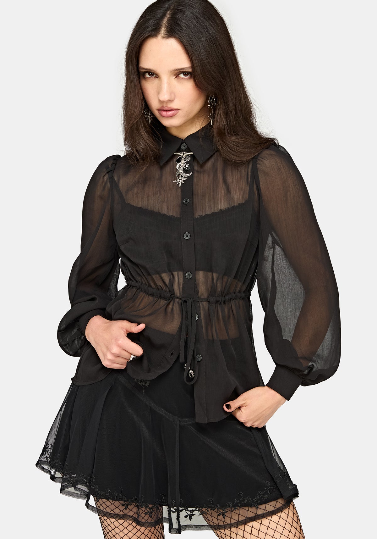Margot Chiffon Cinch Slim Shirt