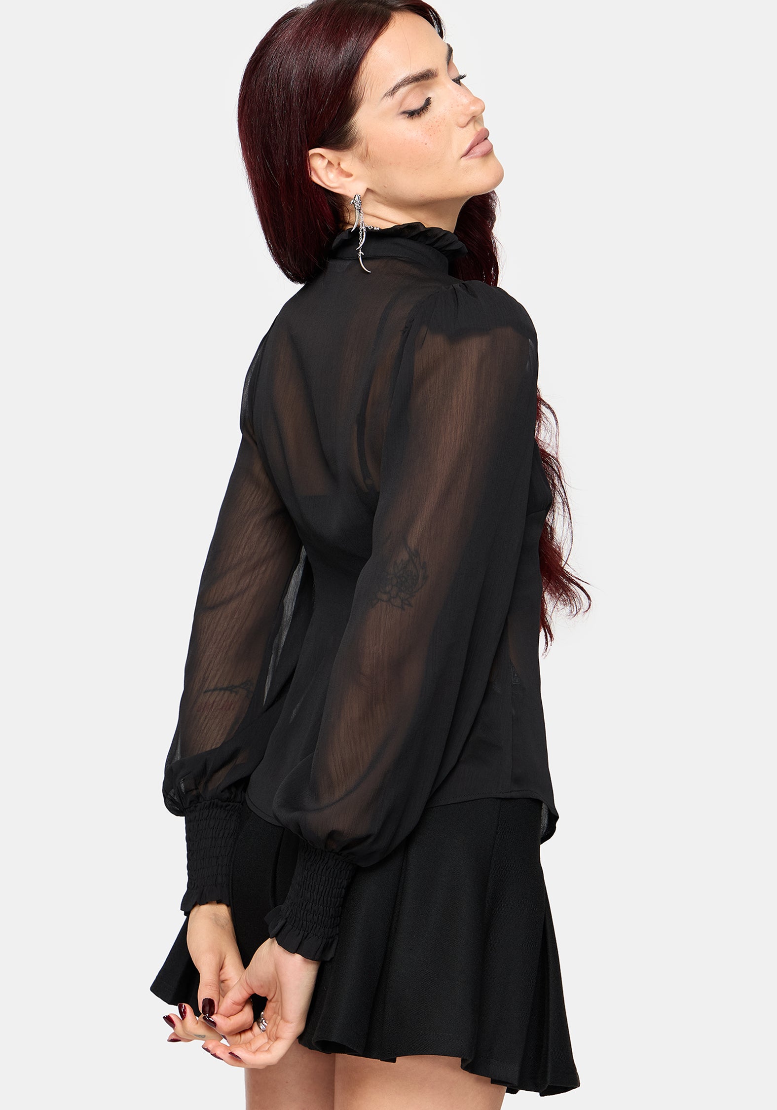 Zia Chiffon Sheer Lace Trim Shirt – Disturbia