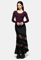 Lucera Long Sleeve Pointelle Scoop Neck Top - Burgundy