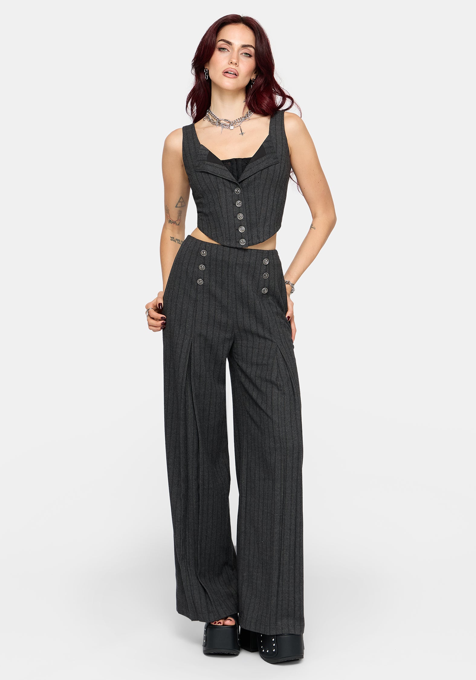 Blair Pinstripe Lace Insert Corset – Disturbia