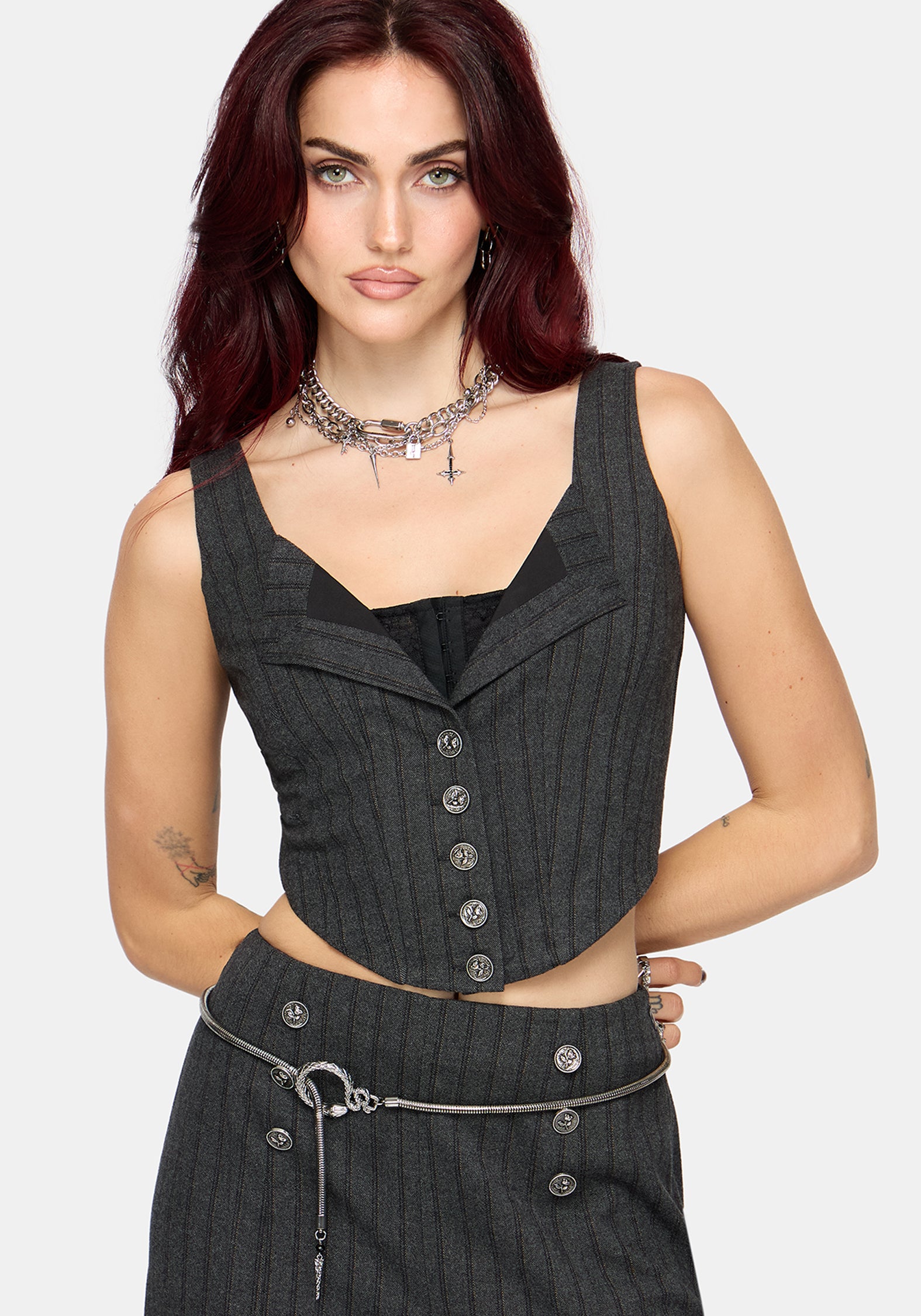 Blair Pinstripe Lace Insert Corset